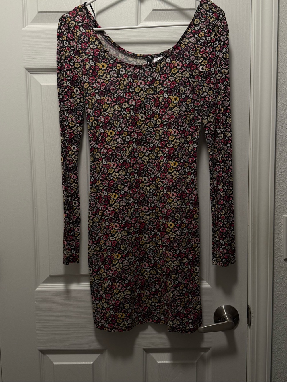 Divided Floral Long-Sleeve Bodycon Dress - Black, Pink, Yellow, White